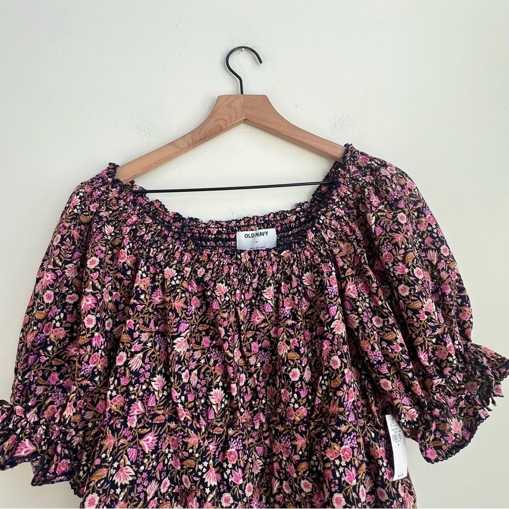 New Old Navy Square Neck Babydoll Top Puff Sleeve Floral CottageCore Peasant MD